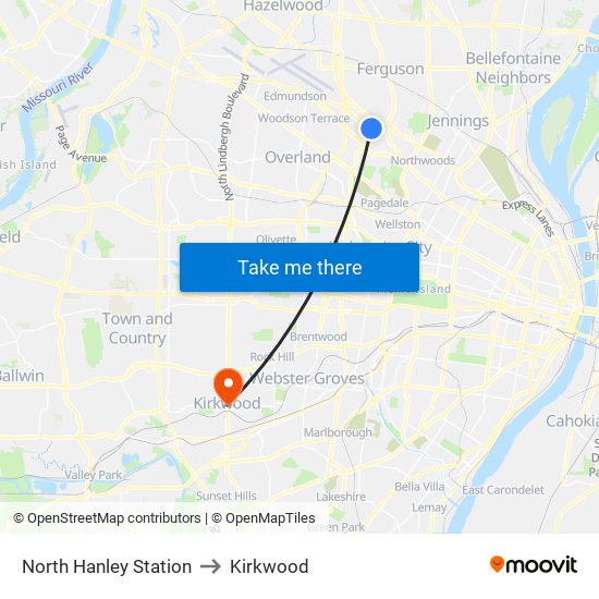 North Hanley Station to Kirkwood map