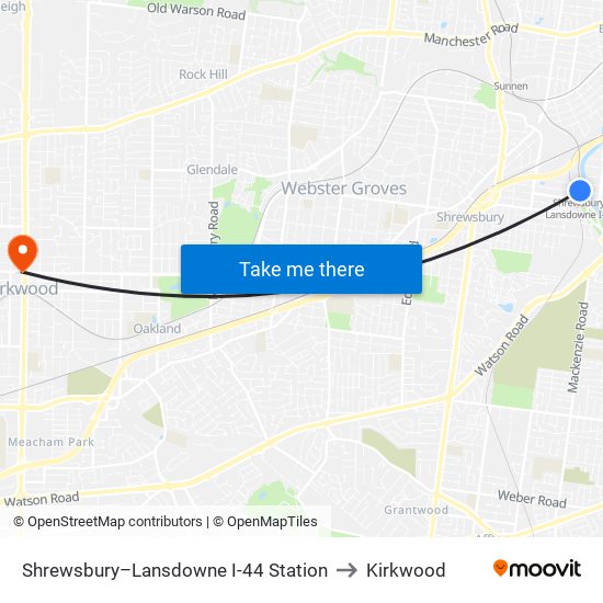 Shrewsbury–Lansdowne I-44 Station to Kirkwood map