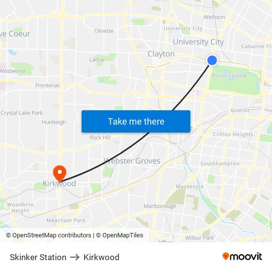 Skinker Station to Kirkwood map