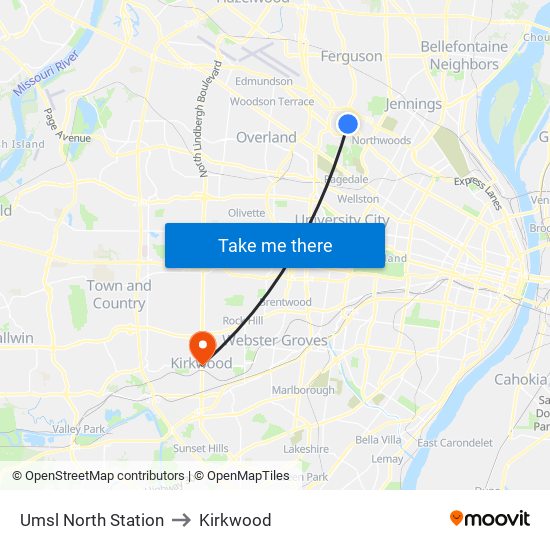 Umsl North Station to Kirkwood map