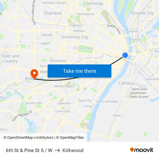 6th St & Pine St S / W to Kirkwood map