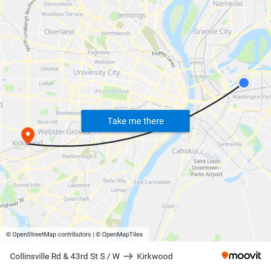 Collinsville Rd & 43rd St S / W to Kirkwood map