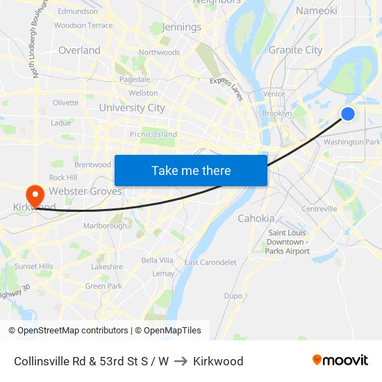 Collinsville Rd & 53rd St S / W to Kirkwood map