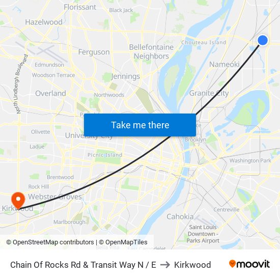 Chain Of Rocks Rd & Transit Way N / E to Kirkwood map