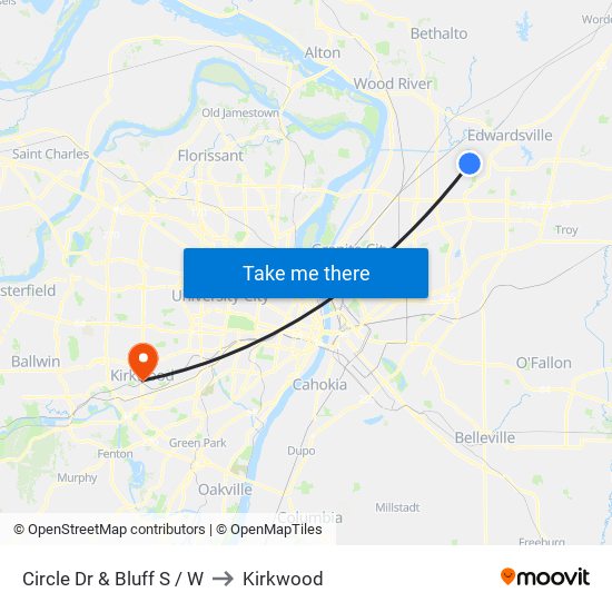 Circle Dr & Bluff S / W to Kirkwood map