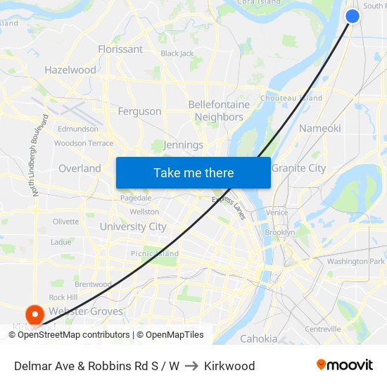 Delmar Ave & Robbins Rd S / W to Kirkwood map