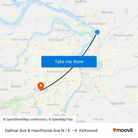 Delmar Ave & Hawthorne Ave N / E to Kirkwood map