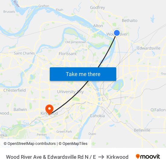 Wood River Ave & Edwardsville Rd N / E to Kirkwood map