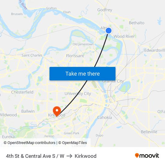 4th St & Central Ave S / W to Kirkwood map