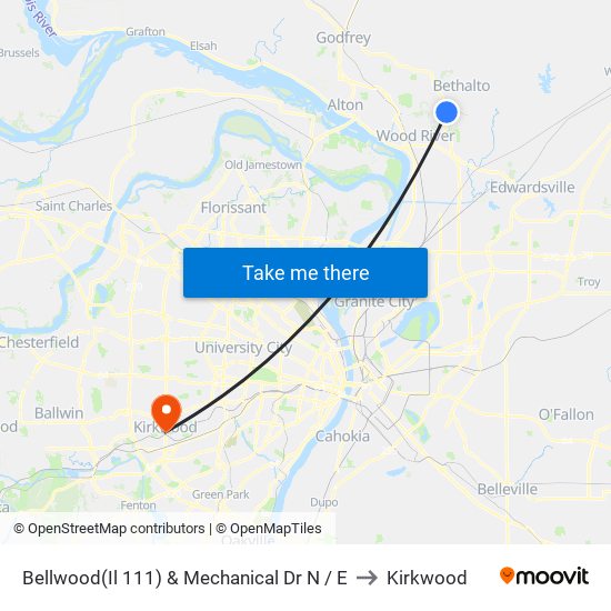 Bellwood(Il 111) & Mechanical Dr N / E to Kirkwood map