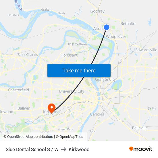 Siue Dental School S / W to Kirkwood map