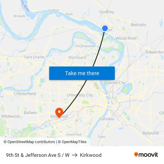 9th St & Jefferson Ave S / W to Kirkwood map