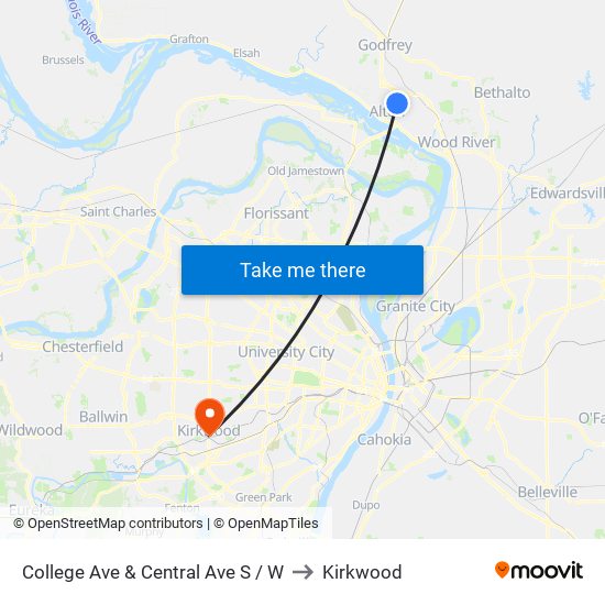 College Ave & Central Ave S / W to Kirkwood map