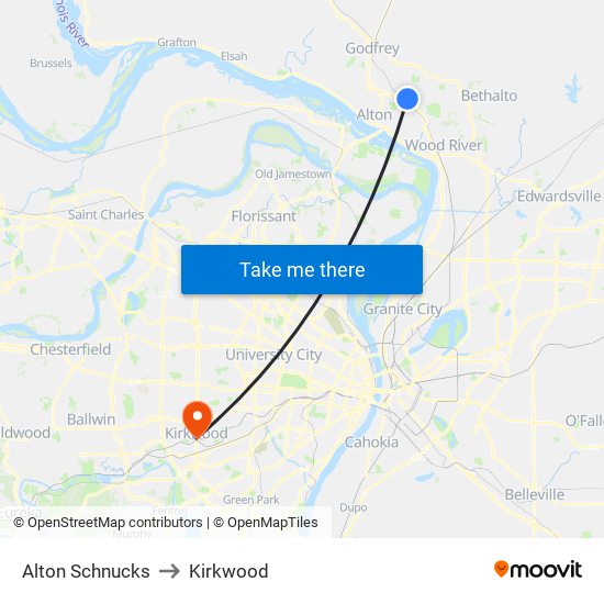 Alton Schnucks to Kirkwood map