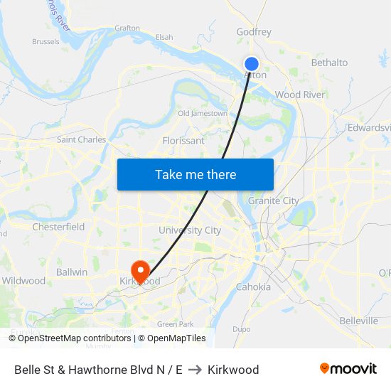 Belle St & Hawthorne Blvd N / E to Kirkwood map