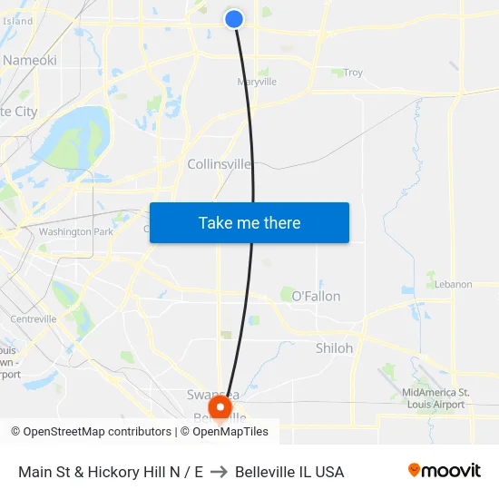 Main St & Hickory Hill N / E to Belleville IL USA map