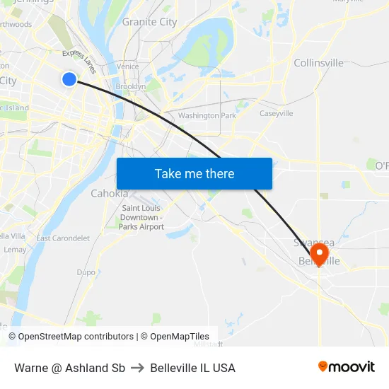 Warne @ Ashland Sb to Belleville IL USA map