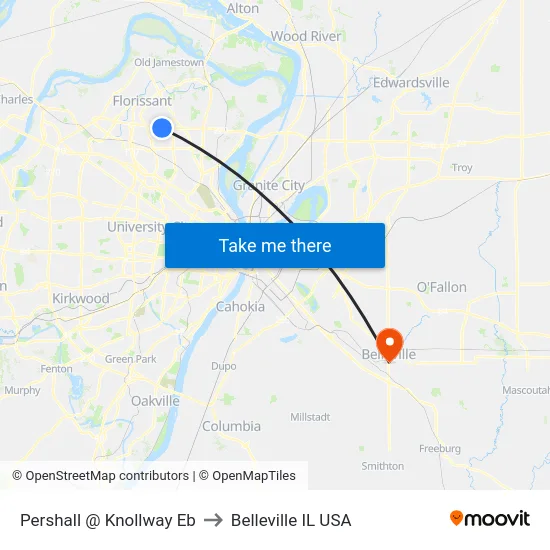 Pershall @ Knollway Eb to Belleville IL USA map