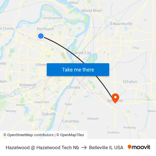 Hazelwood @ Hazelwood Tech Nb to Belleville IL USA map