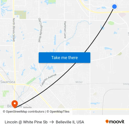 Lincoln @ White Pine Sb to Belleville IL USA map
