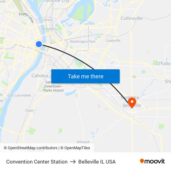 Convention Center Station to Belleville IL USA map