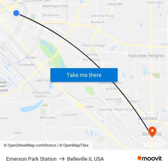 Emerson Park Station to Belleville IL USA map