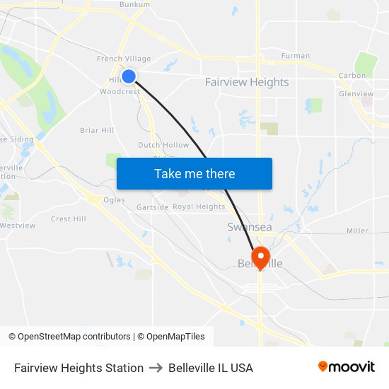 Fairview Heights Station to Belleville IL USA map