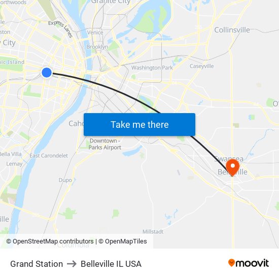 Grand Station to Belleville IL USA map