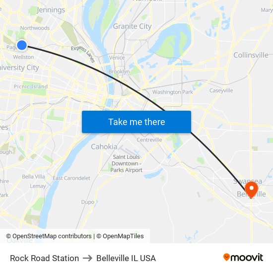 Rock Road Station to Belleville IL USA map