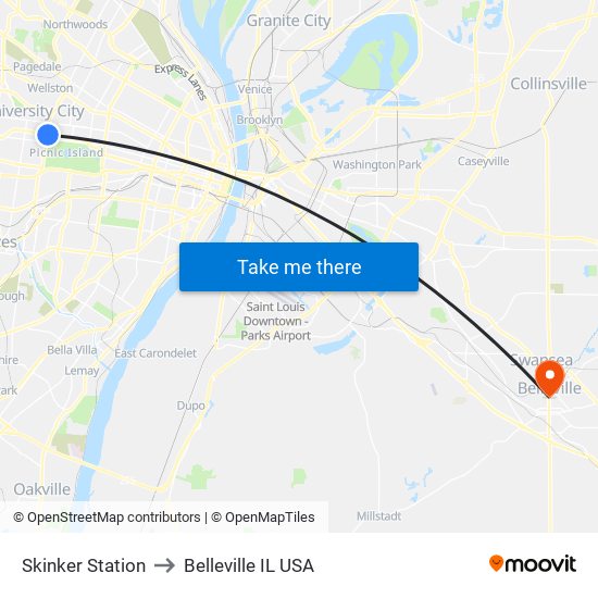 Skinker Station to Belleville IL USA map