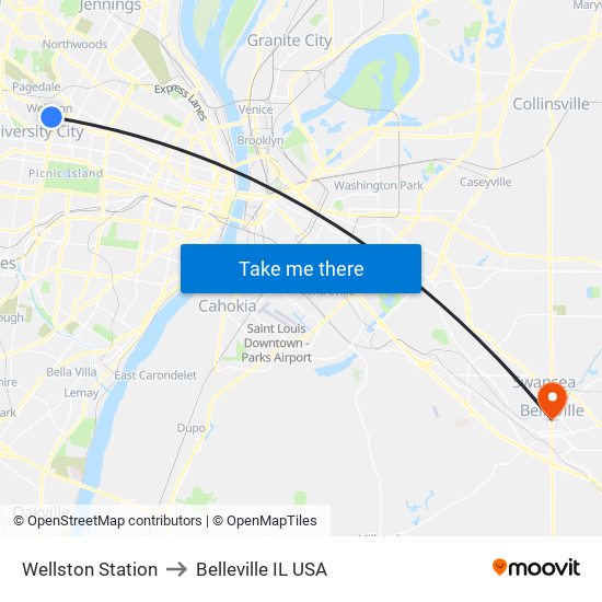 Wellston Station to Belleville IL USA map