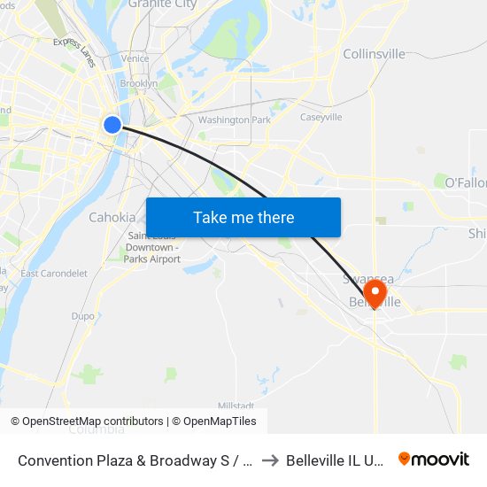 Convention Plaza & Broadway S / W to Belleville IL USA map
