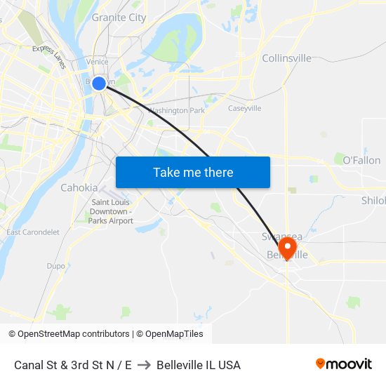 Canal St & 3rd St N / E to Belleville IL USA map