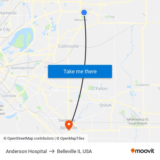 Anderson Hospital to Belleville IL USA map