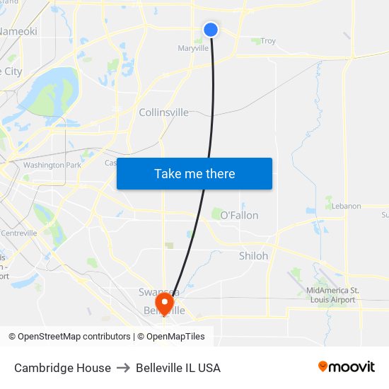 Cambridge House to Belleville IL USA map