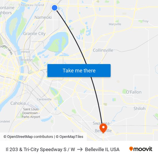 Il 203 & Tri-City Speedway S / W to Belleville IL USA map