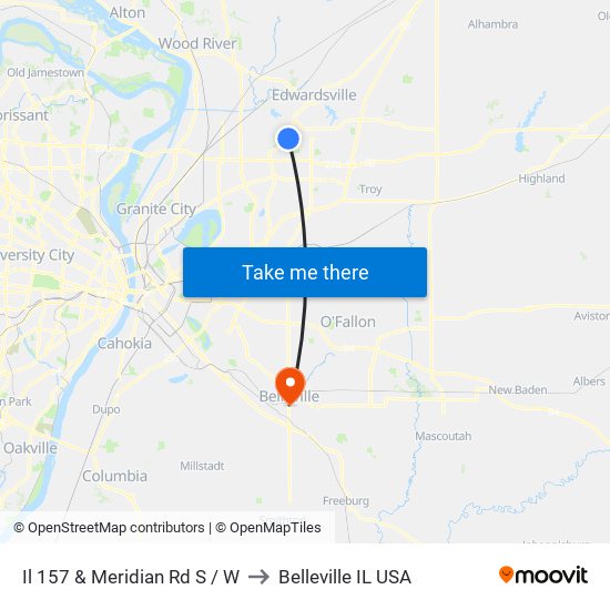 Il 157 & Meridian Rd S / W to Belleville IL USA map