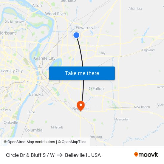 Circle Dr & Bluff S / W to Belleville IL USA map
