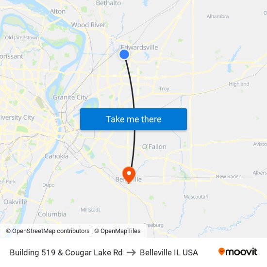 Building 519 & Cougar Lake Rd to Belleville IL USA map