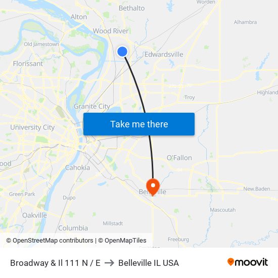 Broadway & Il 111 N / E to Belleville IL USA map