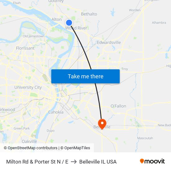 Milton Rd & Porter St N / E to Belleville IL USA map