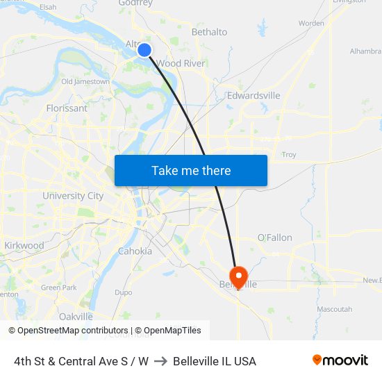 4th St & Central Ave S / W to Belleville IL USA map