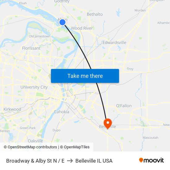 Broadway & Alby St N / E to Belleville IL USA map