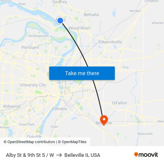 Alby St & 9th St S / W to Belleville IL USA map