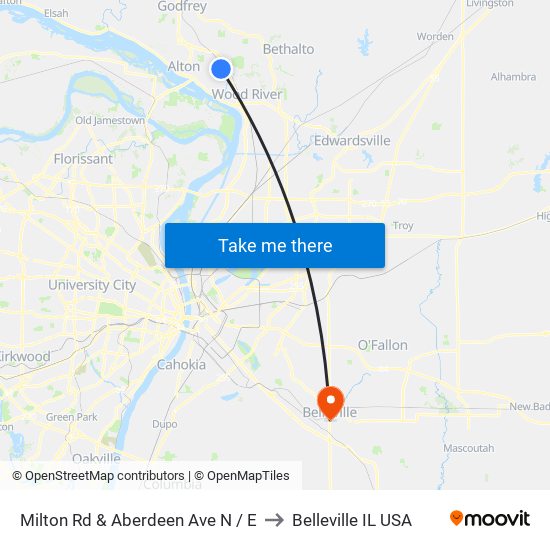Milton Rd & Aberdeen Ave N / E to Belleville IL USA map
