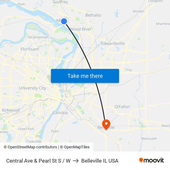 Central Ave & Pearl St S / W to Belleville IL USA map