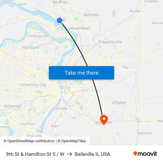 9th St & Hamilton St S / W to Belleville IL USA map