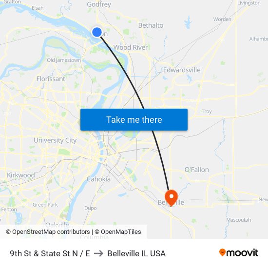 9th St & State St N / E to Belleville IL USA map