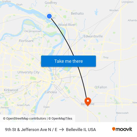 9th St & Jefferson Ave N / E to Belleville IL USA map