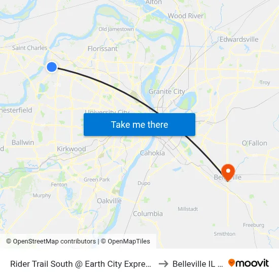 Rider Trail South @ Earth City Expressway Eb to Belleville IL USA map